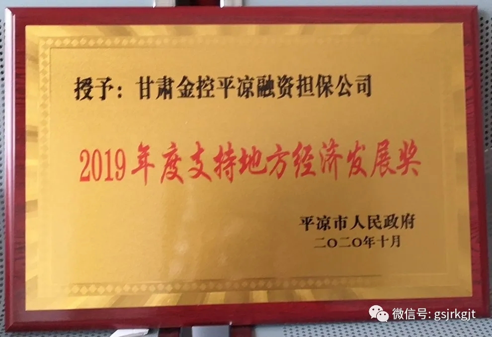 金控平涼擔保榮獲2019年度 “支持地方經濟發(fā)展獎”